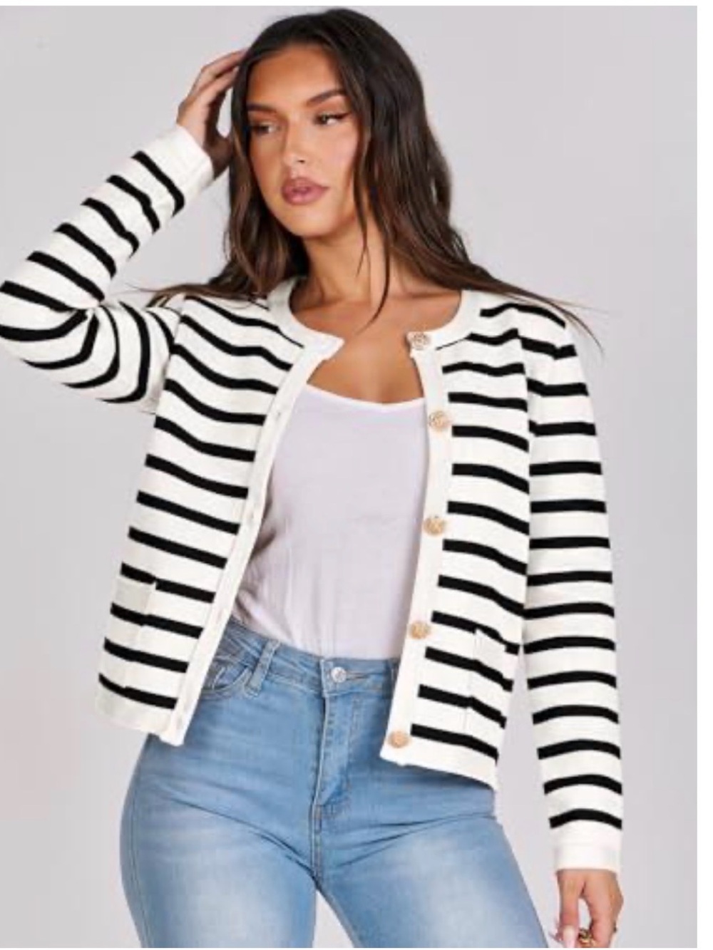 🎬🦓🐿️Striped Black & White Knit Cardigan Sweater - Women